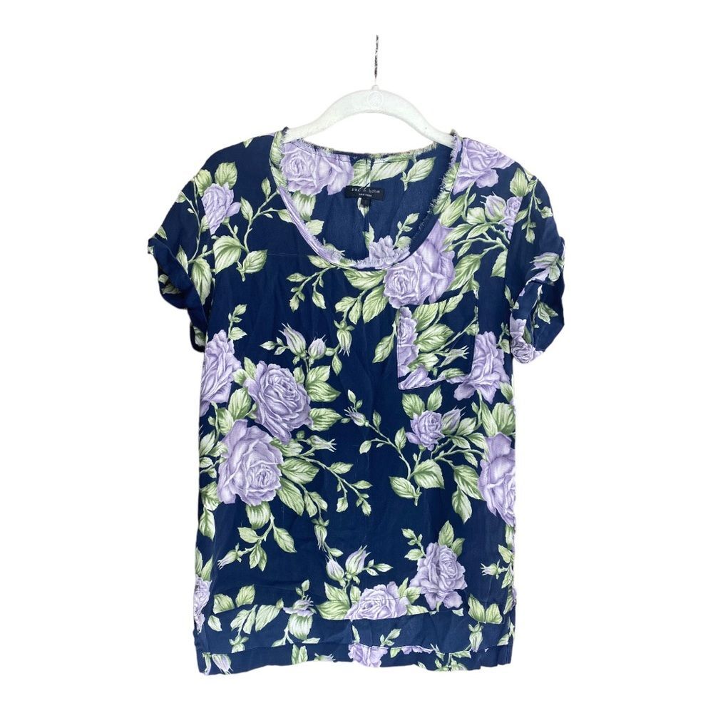 Rag & Bone Blue and Purple Floral Silk Blouse size S